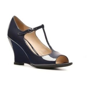 Franco Sarto Black Patent Sadie Wedge Pump 6M